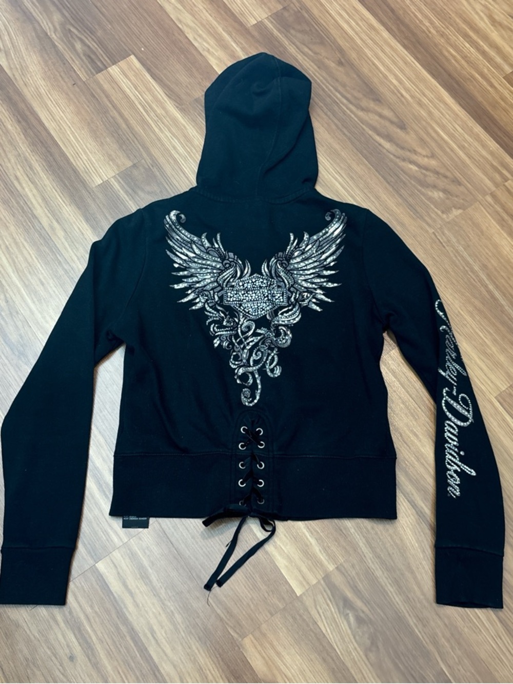 Harley-Davidson Black Hoodie with Silver Script Accents - Picture 3 of 4